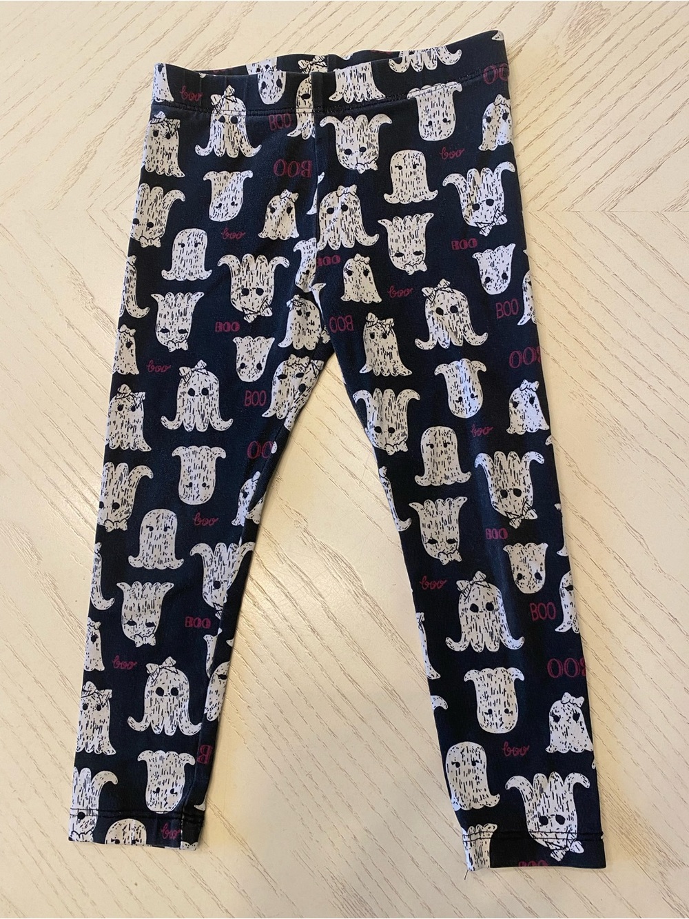 Joe Fresh Black Leggings with White Ghost Print and Pink "Boo" Accents - 3T
